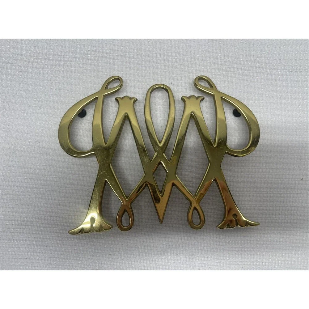 Brass William and Mary Cypher Trivet Classic Traditional Williamsburg 1950 Decor